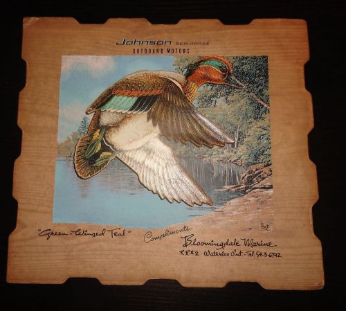 Vtg johnson outboards advert sign green-winged teal bloomingdale marine ontario