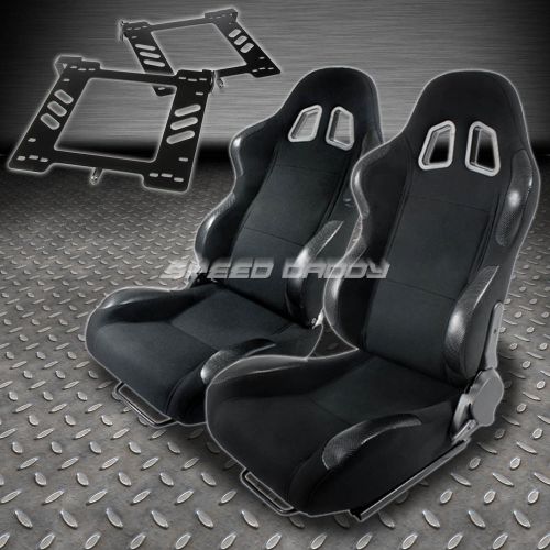 Pair type-4 reclining black cloth racing seat+bracket for 93-98 golf/gti mk3