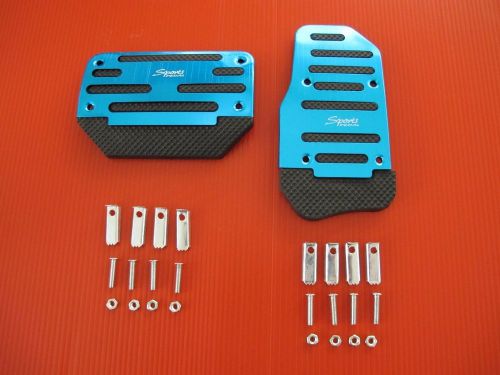 1set universal aluminum sports non-slip automatic at car pedals cover set blue