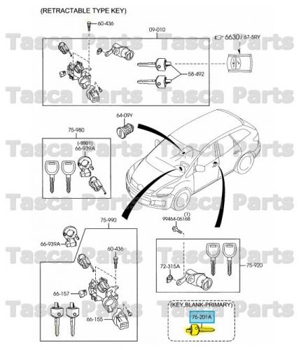 Brand new oem primary blank key mazda 2 / 3 / 6 cx7 cx9 miata #d6y1-76-2gxc