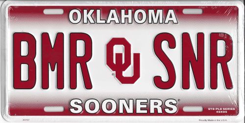 Oklahoma sooners bmr snr metal license plate