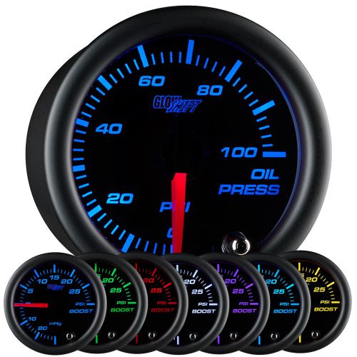 52mm 2 1/16&#034; glowshift black 7 color oil psi pressure gauge meter w clear lens