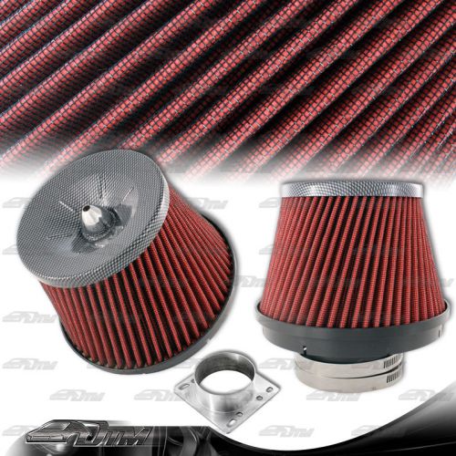 Red cotton gauze 3&#034; spiral tapered air intake filter cf style top + adapter