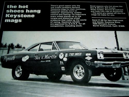 1968 plymouth road runner-keystone wheel-sox &amp; martin print ad-poster/426 hemi