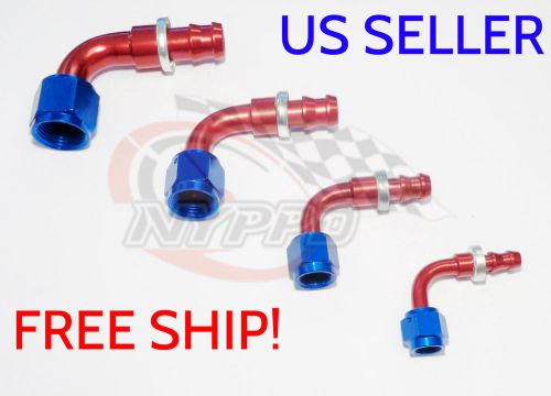 Nyppd push on oil fuel/gas hose end fitting red/blue an-10, 90 degree 7/8 14 unf