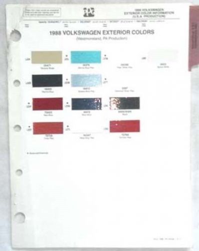 1988 volkswagen ppg color paint chip chart all models vw