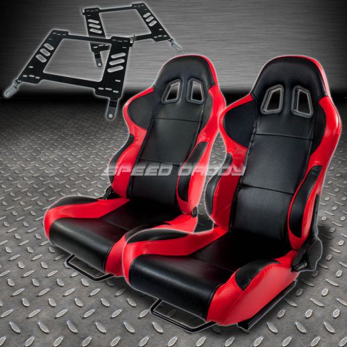 Pair type-4 reclining black red pvc racing seat+bracket for 00-05 eclipse 3gen