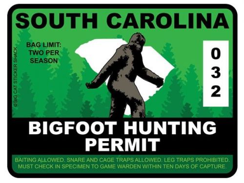 Bigfoot hunting permit - south carolina (bumper sticker)