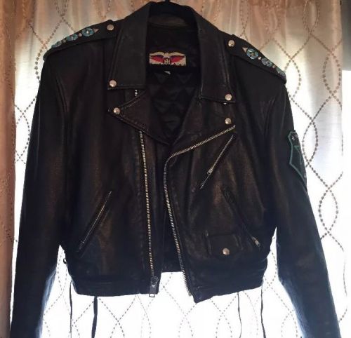 Jeff hamilton black leather motorcycle jacket size womens small s