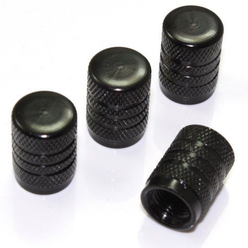 4 black aluminum tire wheel air stem valve caps covers for cars-trucks-suv