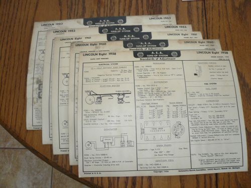 1958 60 61 62 63 lincoln  a e a tune-up system  li 34 36 37 38 39 - 5 charts