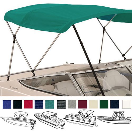 Bimini top boat cover teal 3 bow 72&#034;l 46&#034;h 67&#034;-72&#034;w - w/ boot &amp; rear poles