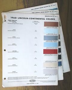 1960 lincoln-continental color chips cards by dupont automotive paints finishes