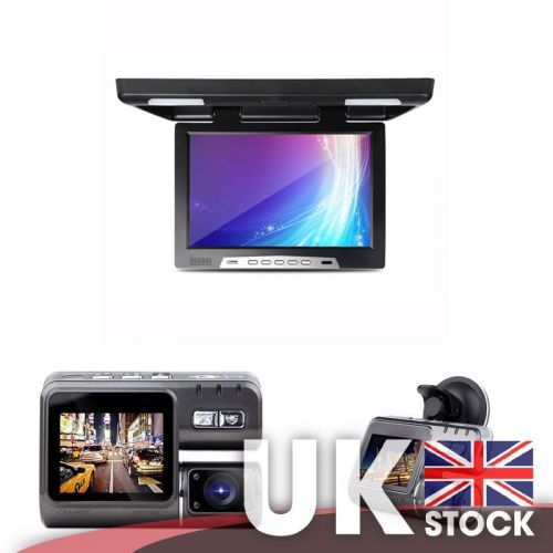 19&#034; widescreen flip down monitor (black) + 2&#034; lcd monitor 720p hd dashcam