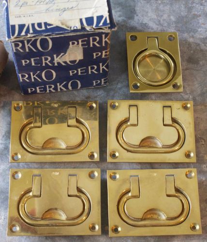 Vintage perko brass lifting handles, set of 4 plus 1 never installed circa 1958