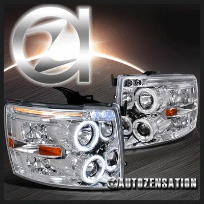 07-12 chevy silverado chrome led drl halo projector headlights