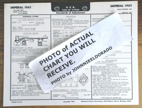 1965 chrysler imperial eight series crown lebaron model 413 v8 aea tune up chart