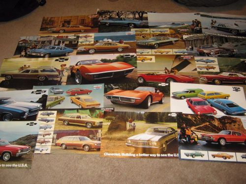 1971, 72, 73 chevrolet dealer sales brochure lot (20) camaro, corvette, chevelle