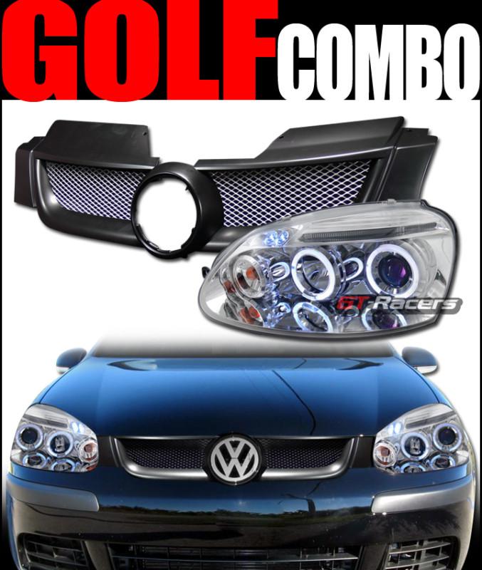 Euro halo led projector head lights+front mesh grill grille 2006-2009 rabbit mk5