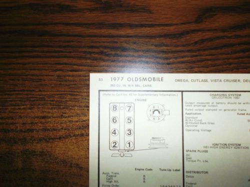 1977 oldsmobile models code r 350 ci v8 4bbl sun tune up chart great shape!