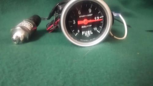 Auto meter fuel pressure gauge with sending unit 15 lbs 2-1/16
