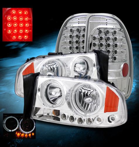 97-04 dakota chrome halo headlights/led tail lights lamp+led running daytime fog