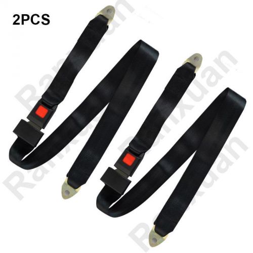 Black 2pc car atv suv seat belt lap belt two point adjustable safety universal