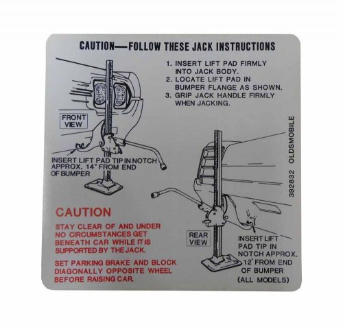 1966 oldsmobile cutlass / f-85 / 442 jack instructions decal