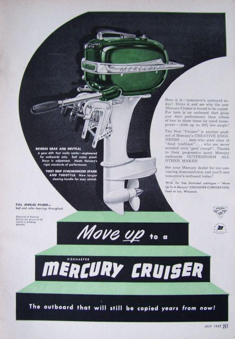 1952 kiekhaefer mercury * super 10 cruiser * original outboard boat motor ad