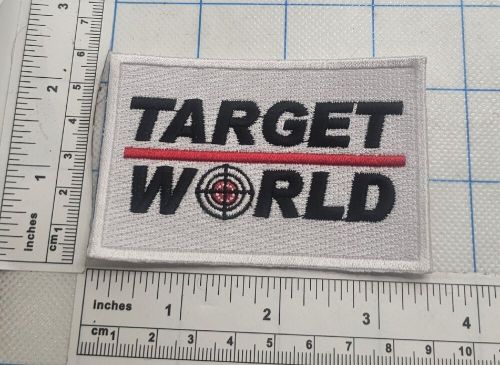 Target world embroidered patch vest jacket club sports 3.5&#034; x 2.25&#034;