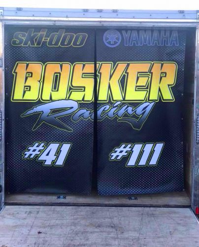 Race team custom photo  enclosed trailer rear door curtains yamaha kawasaki