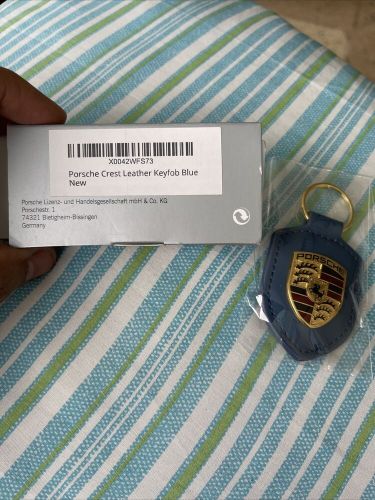 Porsche crest leather keyfob blue genuine oem