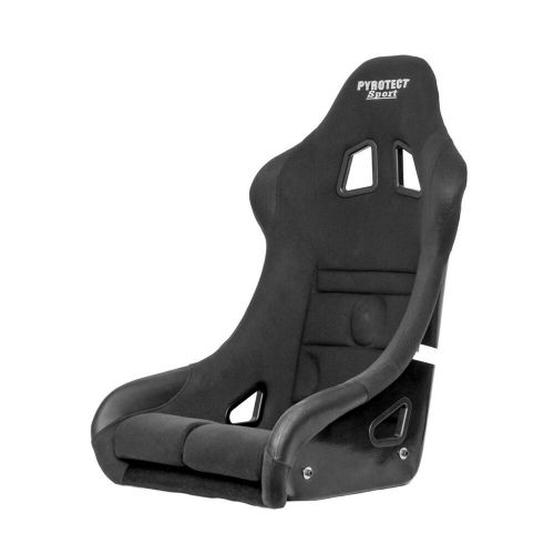 Pyrotect black seat sport race sport, fia approved, harness openings, fiberglass