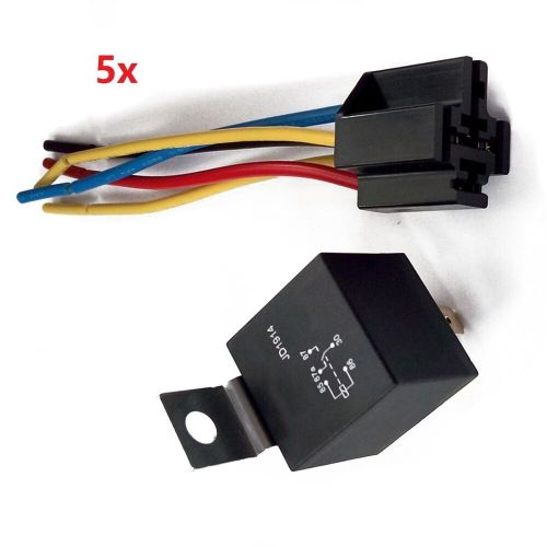 5set relay car auto relay 12v 40a 5pin wires+harness socket fits for universal