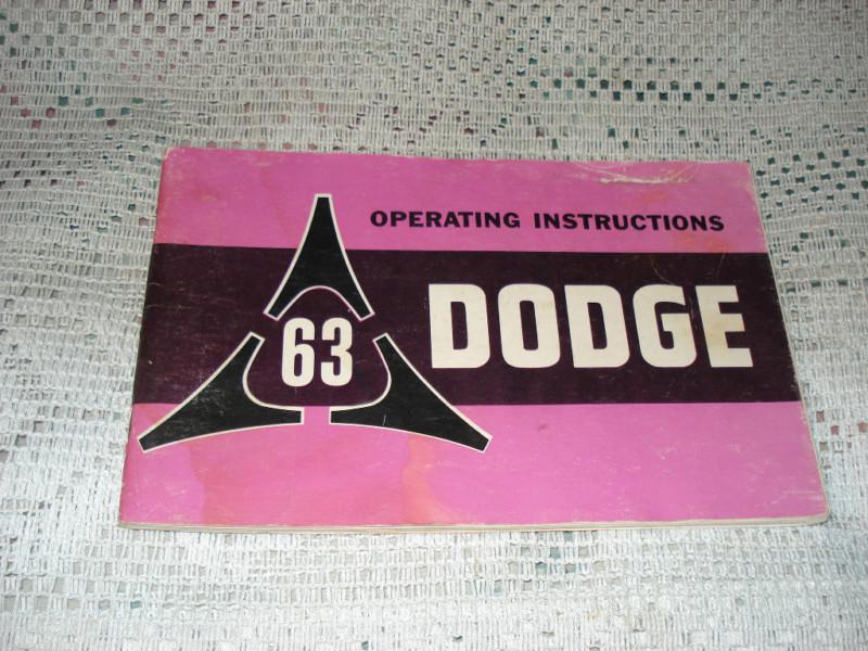 1963 dodge owners manual original glove box book rare!!