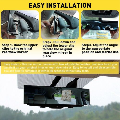 Car universal 240mm clear view wide angle convex rear rearview mirror click on