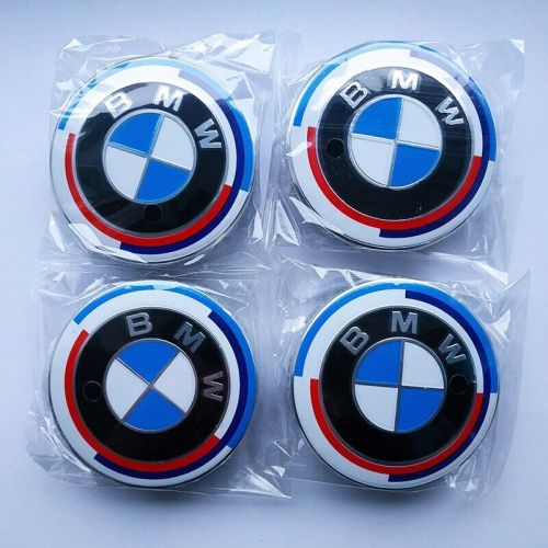 4pcs wheel hub caps 68mm 50th anniversary logo, emblem, for bmw