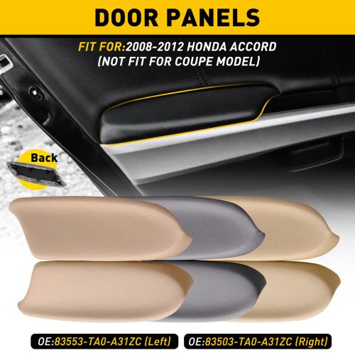 Pair for honda accord sedan 2008-2012 door front panels armrest lid cover beige