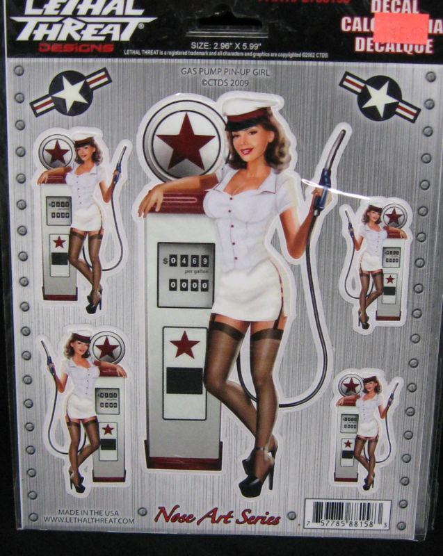 #lethal threat nose art series decal gas pump  pin up girl