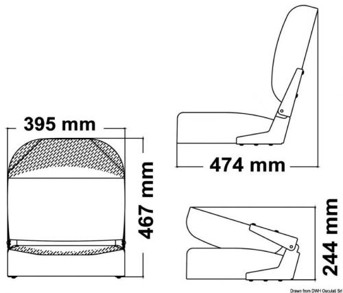 Osculati seat with foldable back coated in white vinyl with zip-fasteners