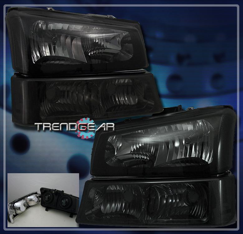 03-06 chevy silverado pickup truck crystal head lights+bumper signal smoke 04 05