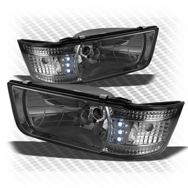 92-96 f1/2/350, bronco 1-piece style smoked headlights (w/o amber reflector) l+r