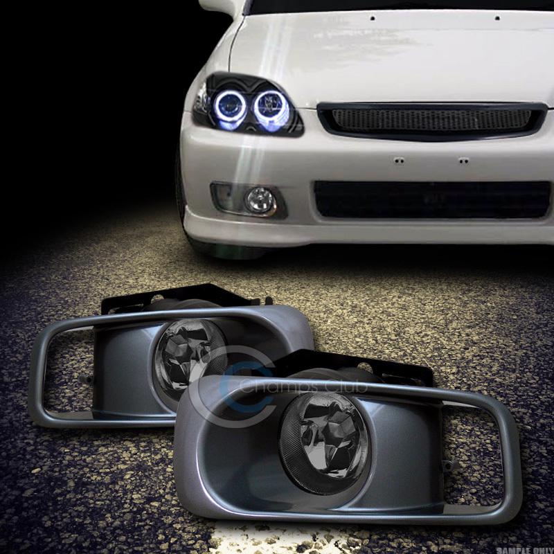 Jdm smoke clear front bumper fog lights lamps+switch 99-00 honda civic 2d/3d/4d