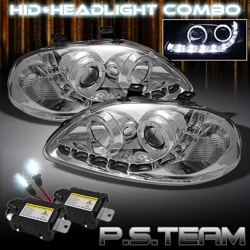 96-98 civic halo projector r8 style drl led headlights+6000k slim ballast hid