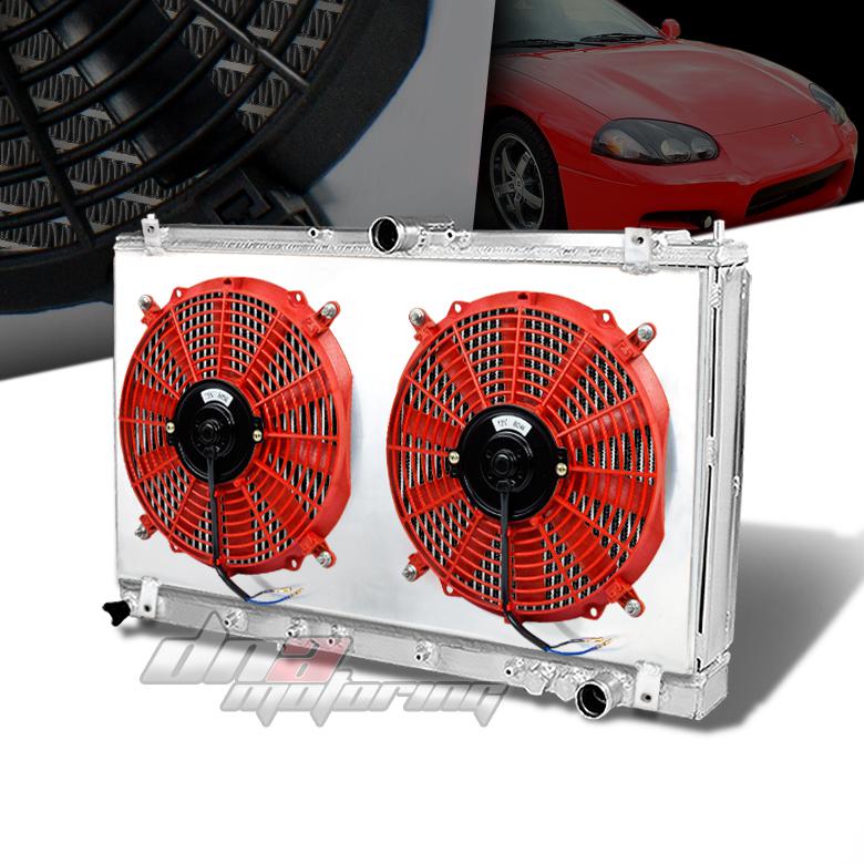 91-99 mit 3000gt/-96 stealth 2-rows aluminum racing radiator+red fan+s​hroud kit