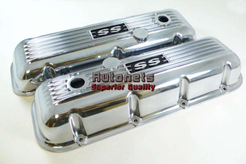 Big block chevy polished aluminum valve cover ss logo bbc street hot rod finned