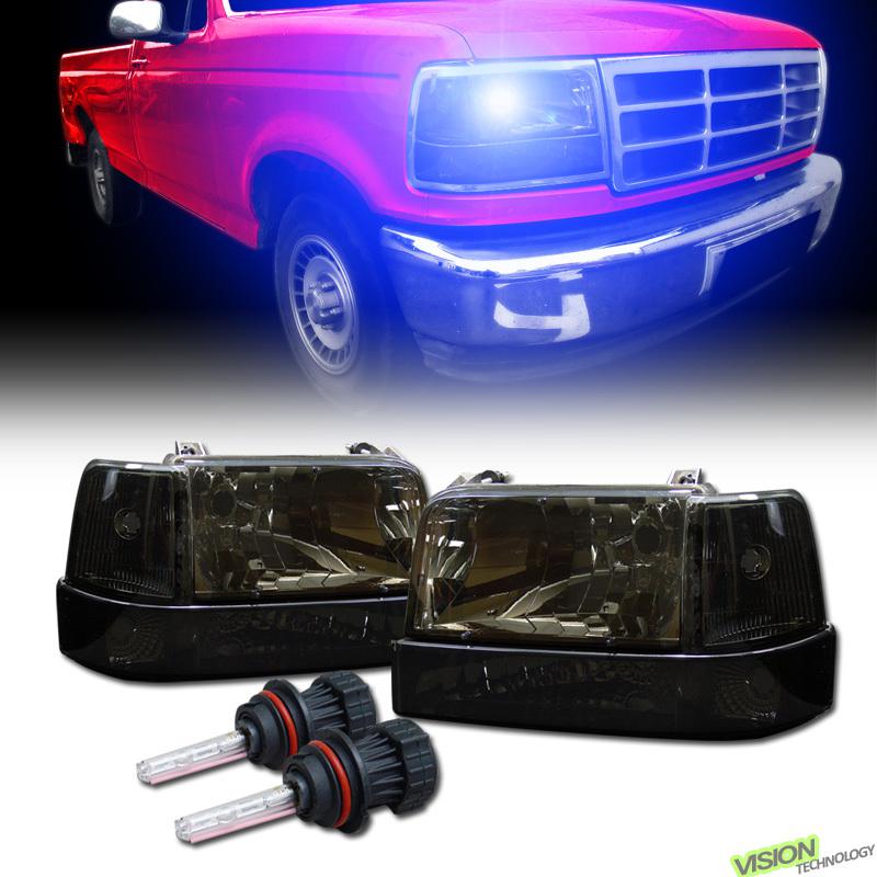 Smoke head lights+bumper+corner+bi-xenon hid 92-96/97 ford bronco/f-series truck