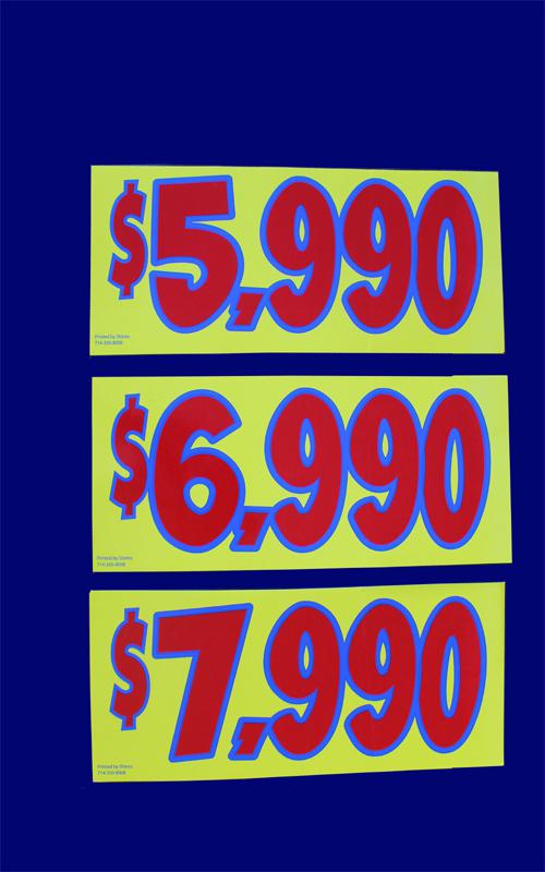 Car dealer 15 dozen 14" vinyl windshield stickers one piece price sign