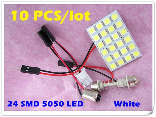 10x 24 smd 5050 smd white led panel light lamp dome light bulb with 3 adapters