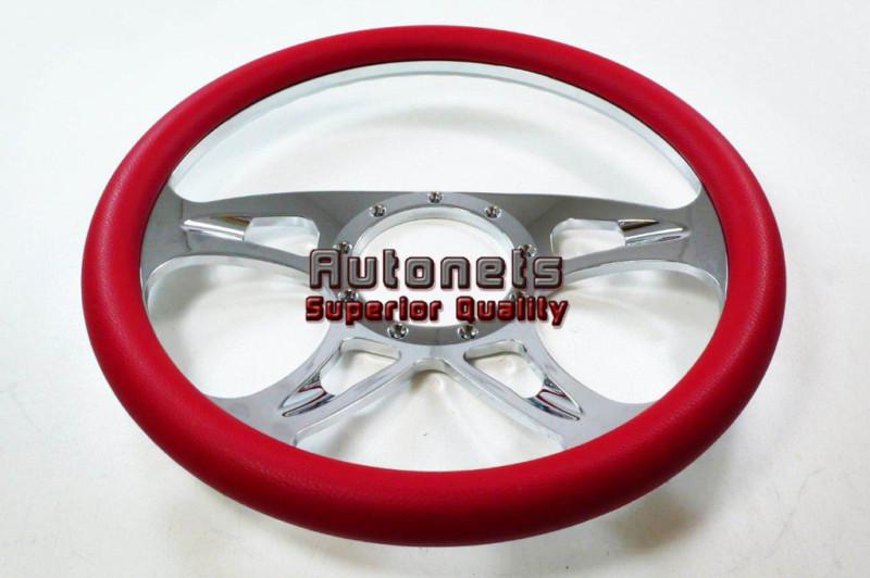 Red leather carousel chevy cadillac gm buick pontiac aluminum steering wheel